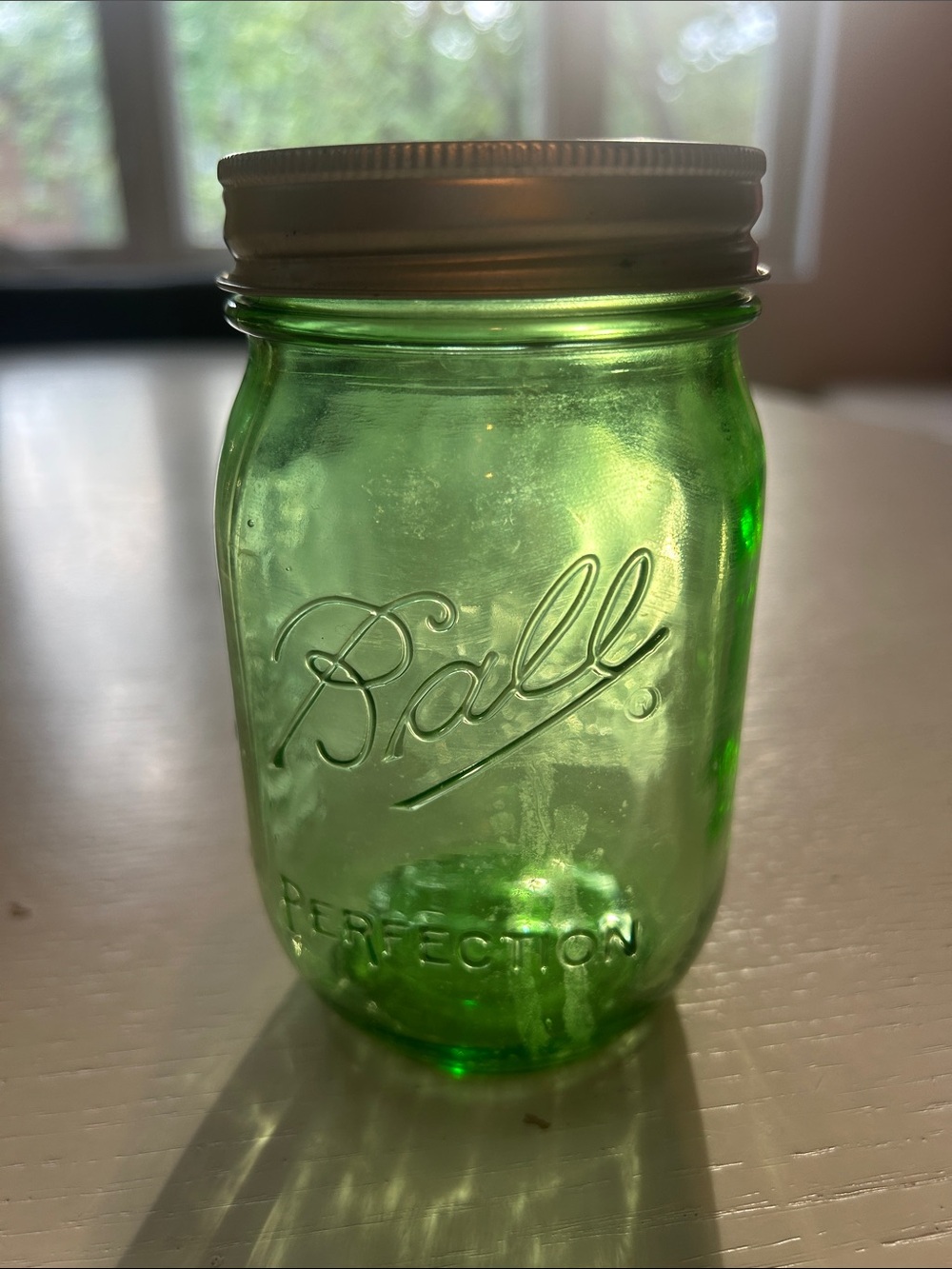 Ball Green Glass Mason Jar with Lid - “Perfection”